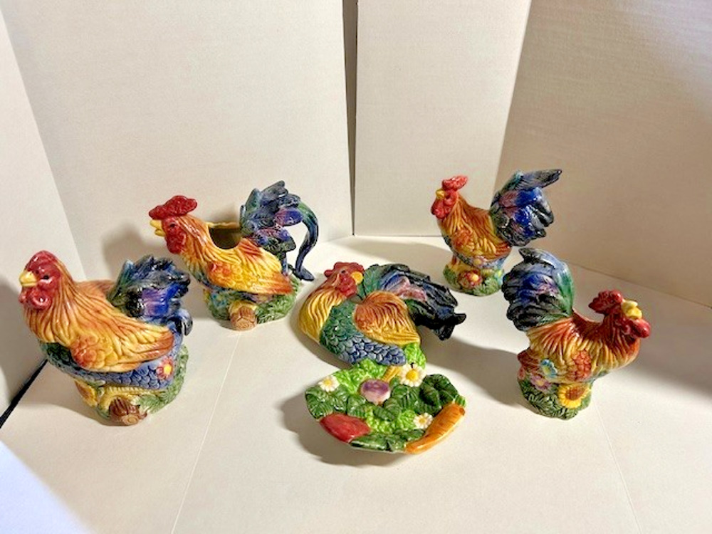Rooster Ceramic Kitchen Decor Lot 5 Fitz & Floyd Spoon Rest Cottagecore
